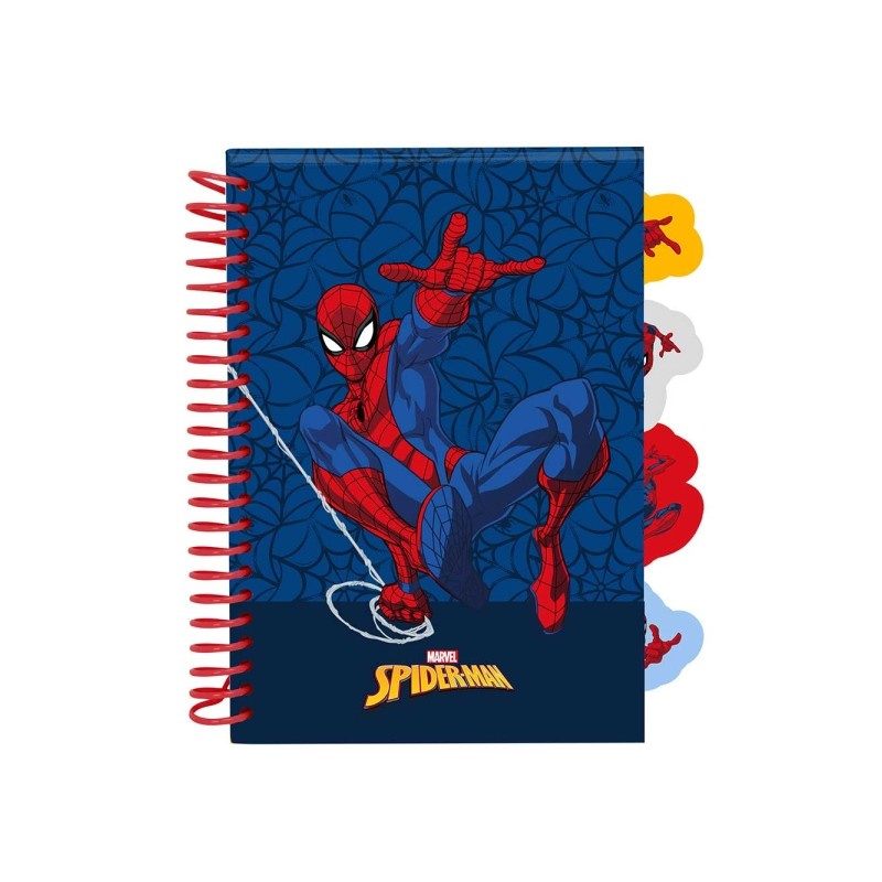 Blocco note Safta Spider-Man - Formato A5 - 80 fogli da 80 g/m² - Rilegatura a spirale - Copertina rigida - 4 segnalibr