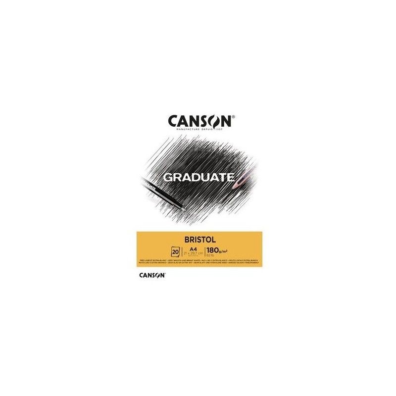 Canson Graduate Bristol Bloc incollato da 20 fogli A5 - 180 g - Extra liscio - Colore bianco