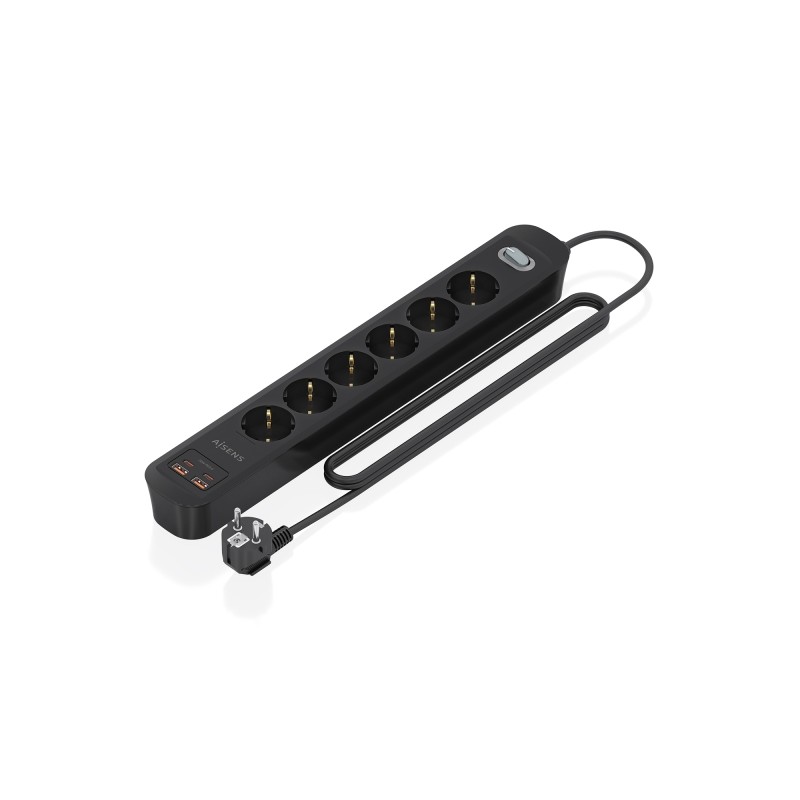 Aisens Multipresa con 6 prese Schuko - 2xUSB-C - 2xUSB-A - Cavo da 1.4 m - Interruttore con indicatore LED - Power Deliv