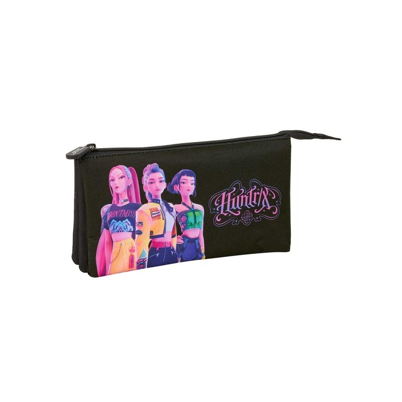 Safta K-Pop Demon Hunters Borsa multiuso - 3 scomparti con cerniera - Tasca interna centrale - 22x12x3 cm - Colore: nero