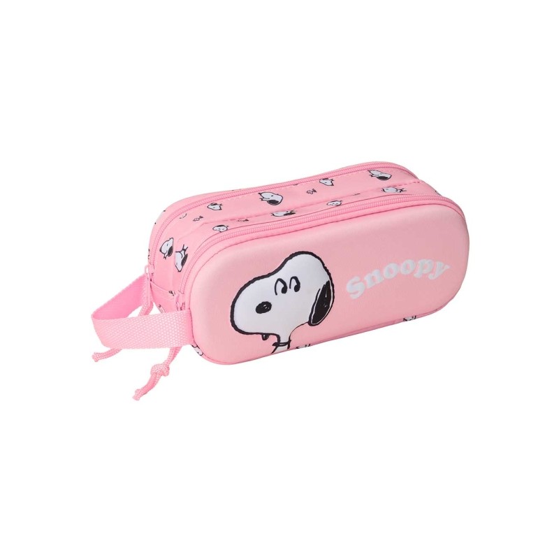 Safta Snoopy Custodia multiuso 3D da 1 L - 2 scomparti - Chiusura con cerniera - Manico - 21x8x6 cm - Colore rosa pastel