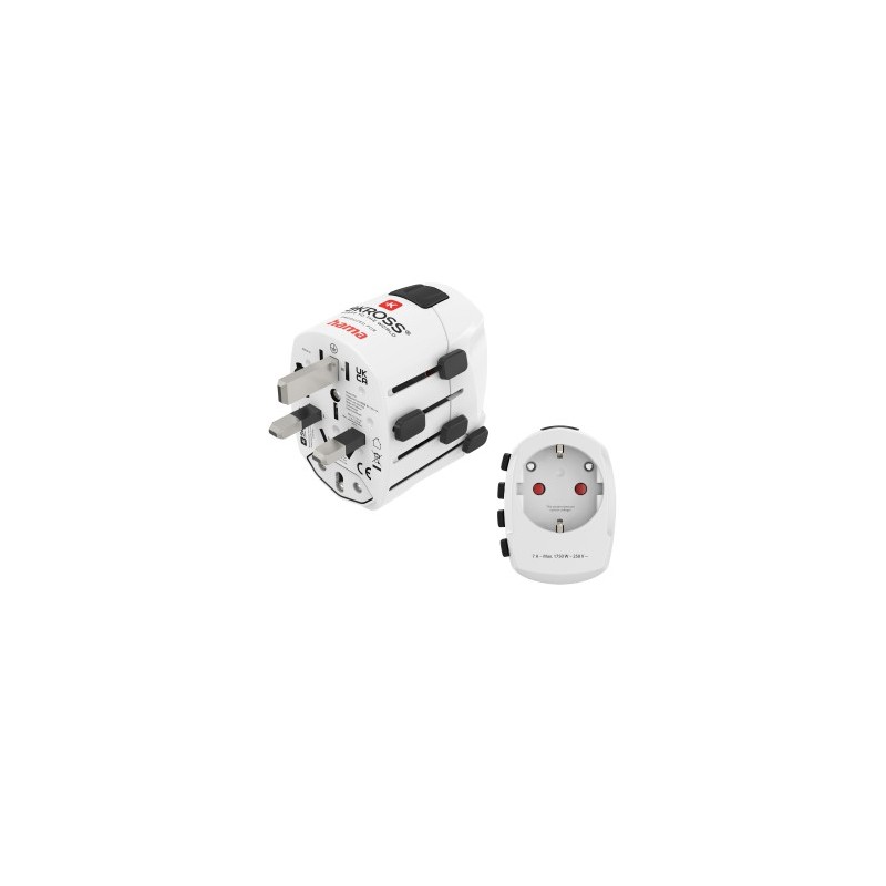 Hama World Travel Pro Adattatore universale da viaggio - Oltre 150 paesi - 250 V. 7 A - Colore: bianco