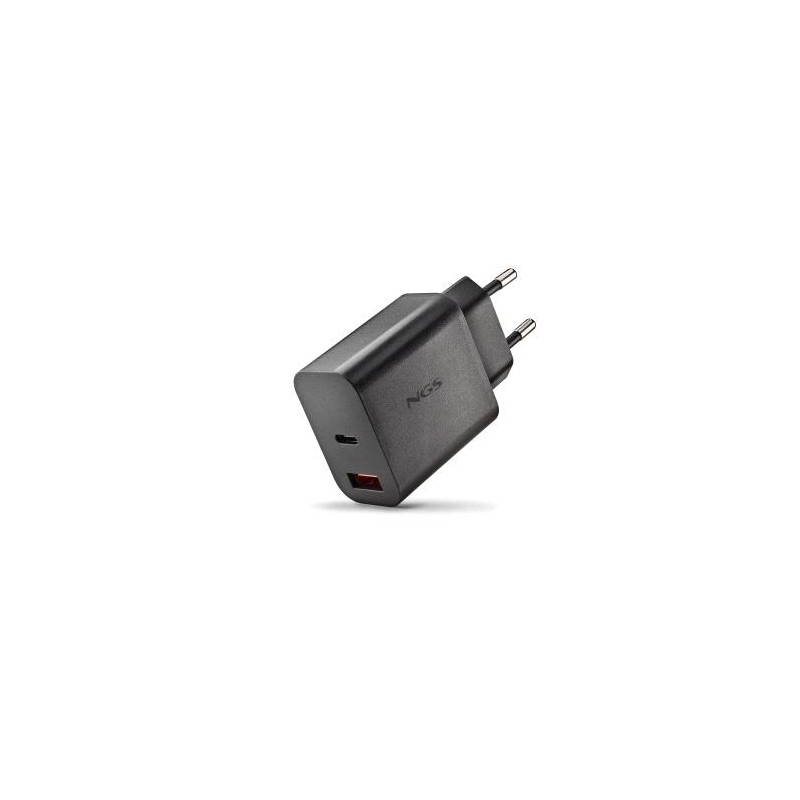 NGS ERA 20W Caricabatterie da parete ultraveloce GaN - 1 USB-C e 1 USB-A - Colore: nero