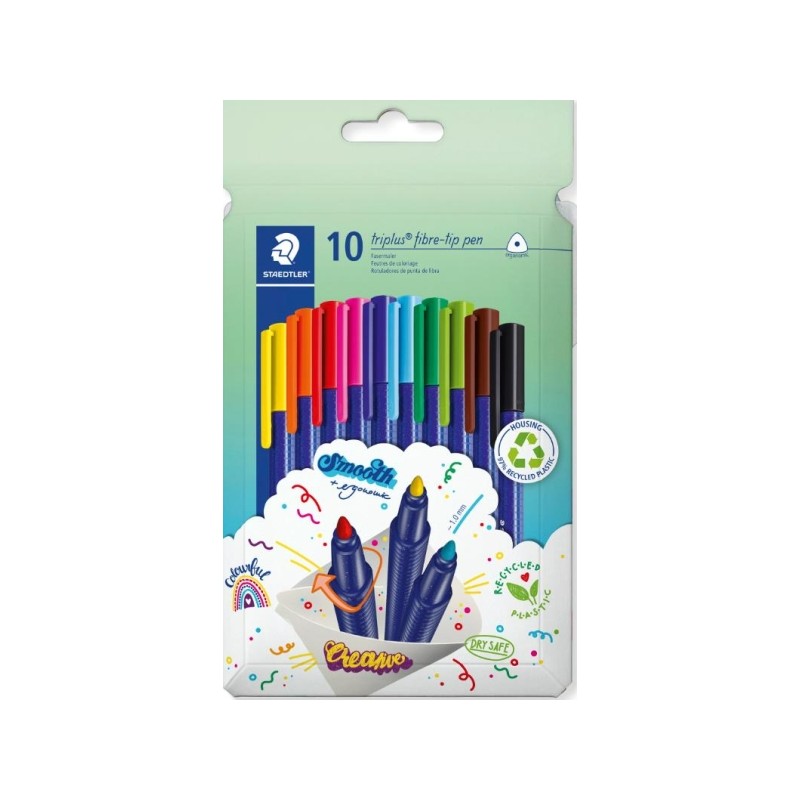 Staedtler Triplus Color 323 Confezione da 10 pennarelli - Spessore tratto circa 1 mm - Inchiostro anti-essiccamento - Ca