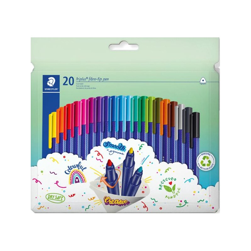 Staedtler Triplus Color 323 Confezione da 20 pennarelli - Spessore tratto circa 1 mm - Inchiostro anti-essiccamento - Ca