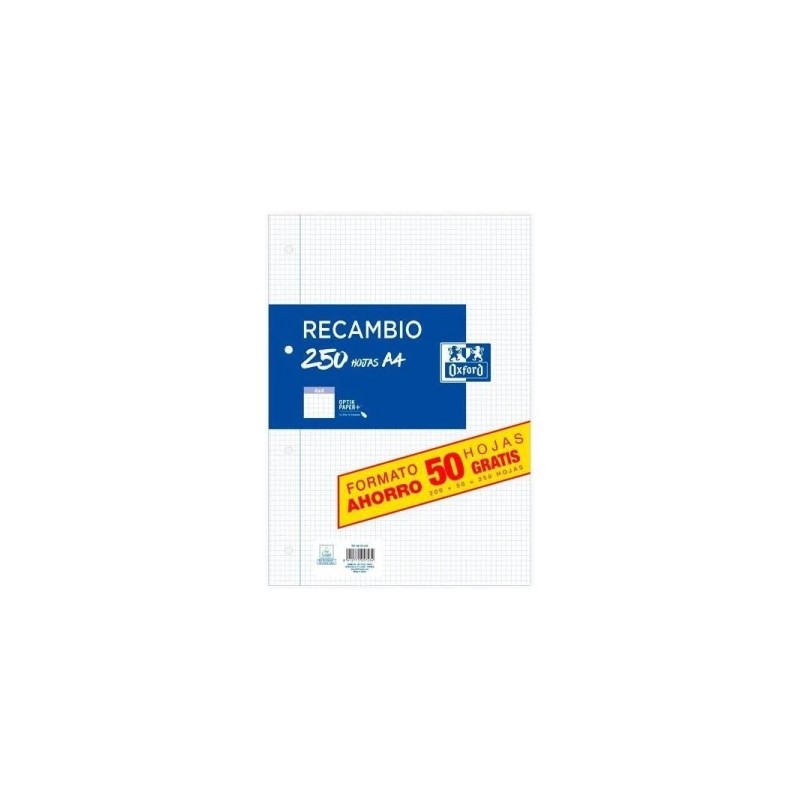 Ricarica per Oxford School Classic con 250 fogli A4 a quadretti 4x4 con margine