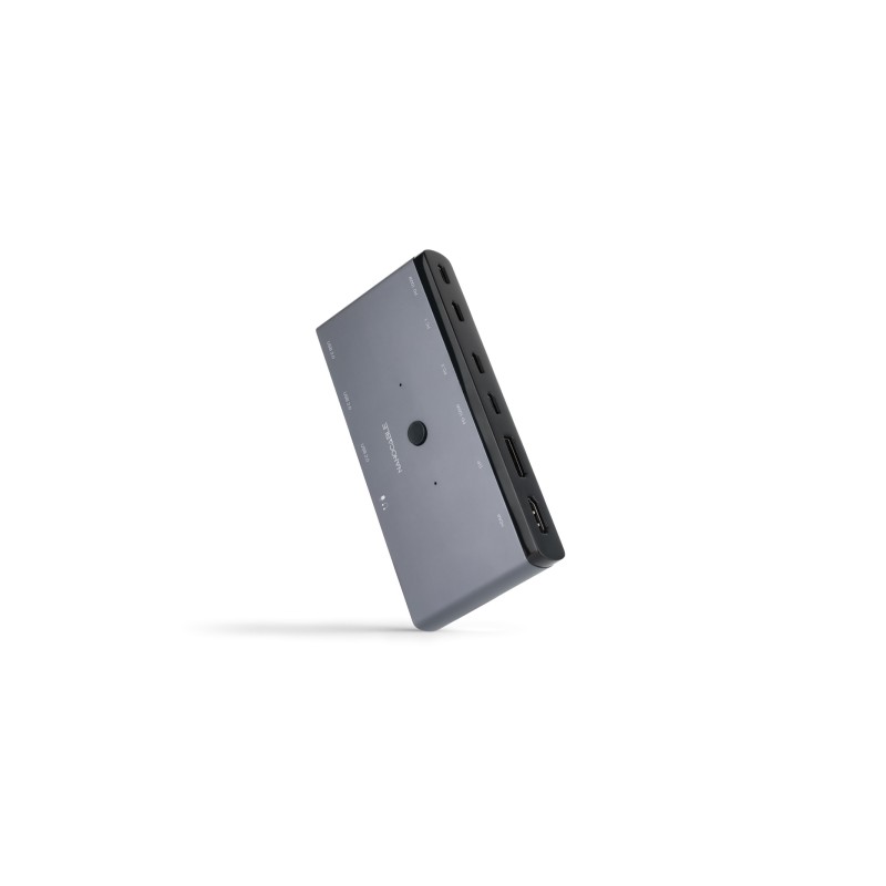 Nanocable Switch KVM 1U-2PC - HDMI 8K a 60 Hz. DisplayPort 8K a 60 Hz. 2xUSB-C. 3xUSB-A. 2xPD fino a 100 W e audio - Col
