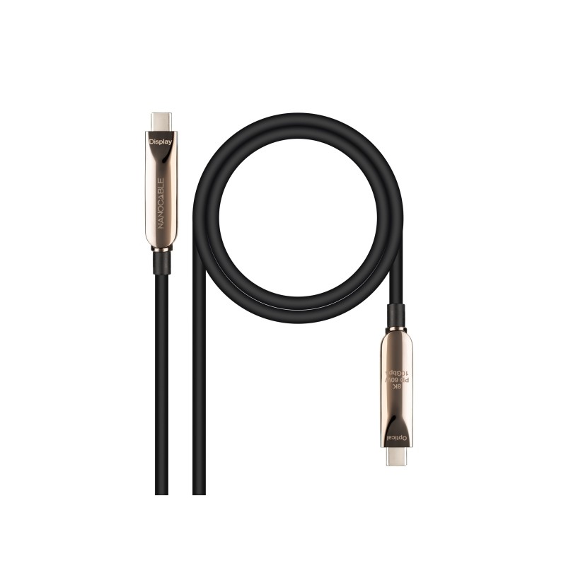 Cavo USB-C 3.2 Gen2x1 AOC di Nanocable - 60 W. 3 A. PD. 10 Gbps. 8K a 60 Hz - 15 m - Colore: nero