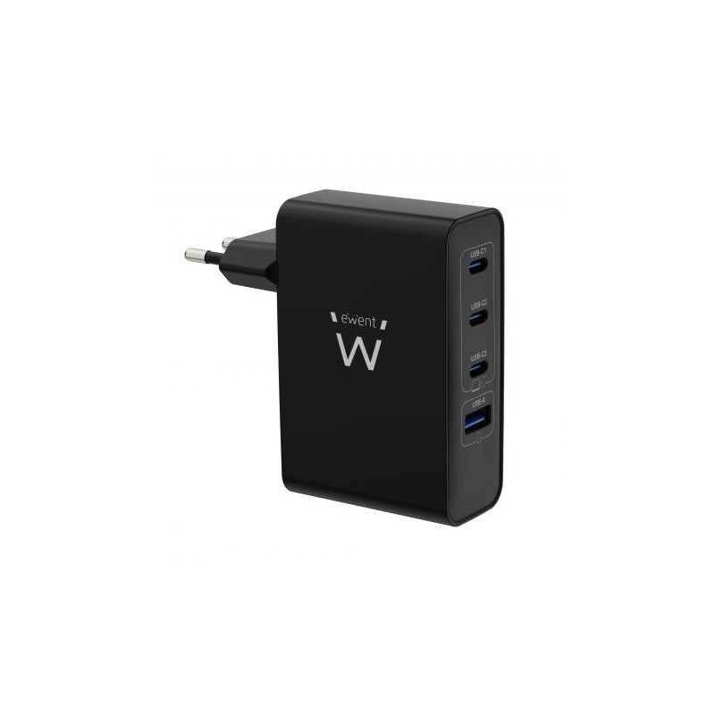 Ewent EW1330 Caricabatterie da parete universale GaN ultraveloce da 100 W - 3 porte USB-C PD 3.0 e 1 porta USB-A QC 3.0 