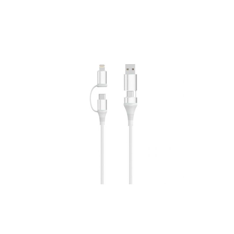 Ewent EC1075 Cavo USB-C 4 in 1 - 60 W - 1 metro - USB-C. USB-A. Lightning - Colore bianco