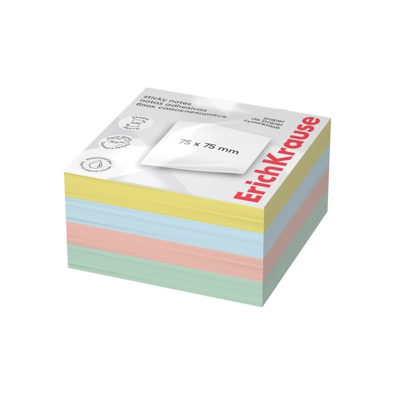 ErichKrause Blocco da 400 foglietti adesivi riposizionabili - Carta da 75 g/m² - 75 x 75 mm - Colla a base d'acqua - Co