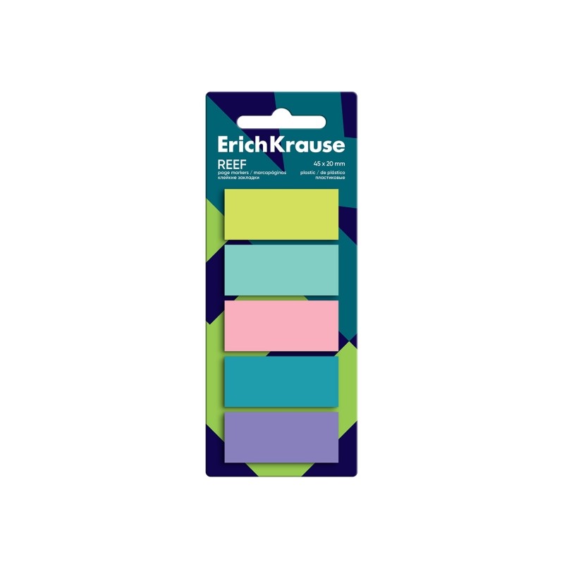 ErichKrause Reef Confezione da 5 blocchi da 20 segnalibri - Riposizionabili - Plastica - 20x45 mm - Colori assortiti