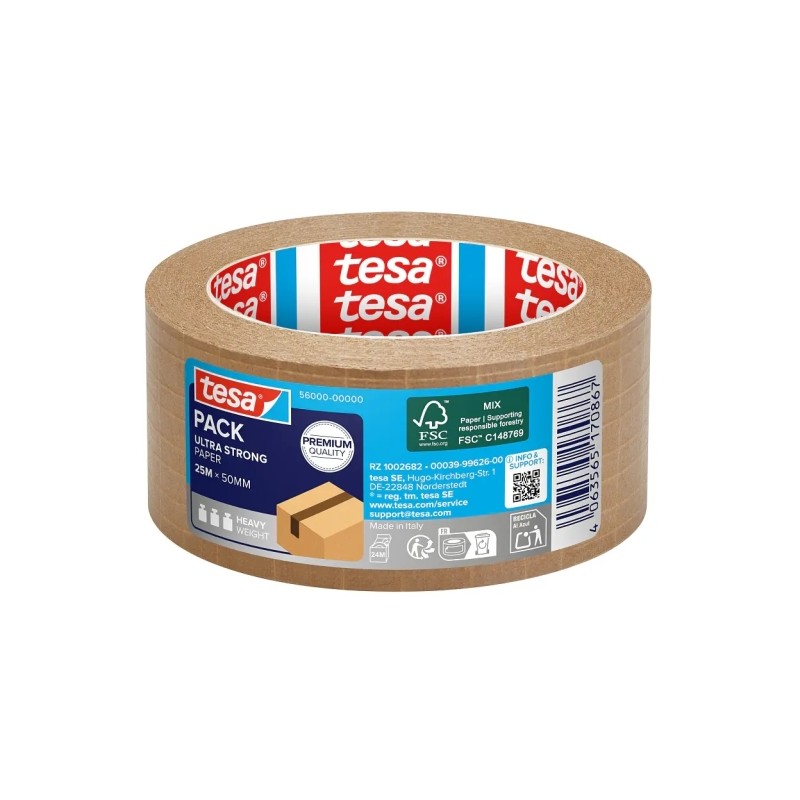 Tesa Ultra Strong Paper - Nastro adesivo in carta 50 mm x 25 m - Elevata adesione. alta resistenza allo strappo - Realiz