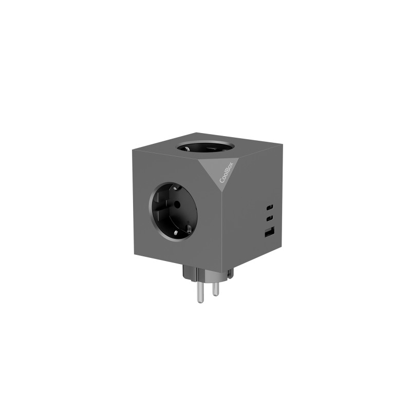 Coolbox Cubik: multipresa con 3 prese + 2 porte USB-C (max. 20 W) - 1 porta USB-A (max. 15 W)  - Colore: grigio