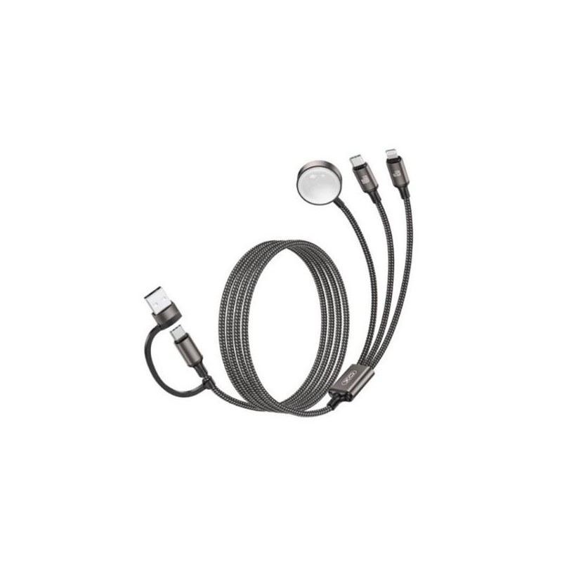 XO CX040 Cavo di ricarica 3 in 1 - Adattatore USB-A - USB-C 100 W - Lightning 12 W - Compatibile con smartwatch - Trasfe