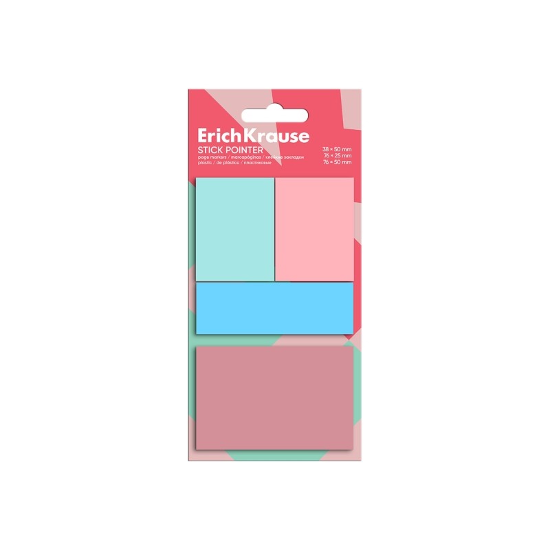 ErichKrause Confezione da 4 blocchi da 20 segnalibri - Riposizionabili - In plastica - 3 formati diversi - Colori assort