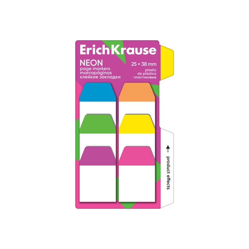 ErichKrause Neon - Confezione da 6 blocchi da 10 segnalibri - Riposizionabili - Plastica - 25x38 mm - Colori assortiti