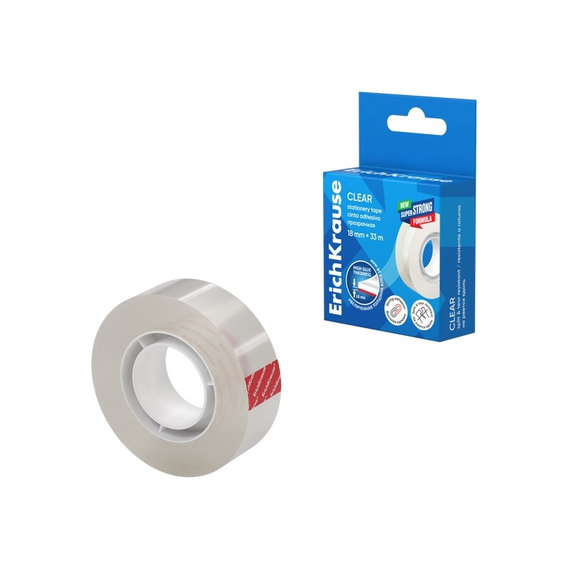 Nastro adesivo trasparente ErichKrause - Elevata adesività - Larghezza 18 mm - 33 metri - Resistente alla luce - Colore
