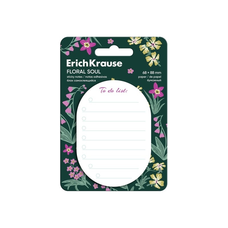 ErichKrause Floral Soul To do list Blocco da 60 post-it riposizionabili - Carta da 75 g/m² - 68x88 mm - Colla a base d'