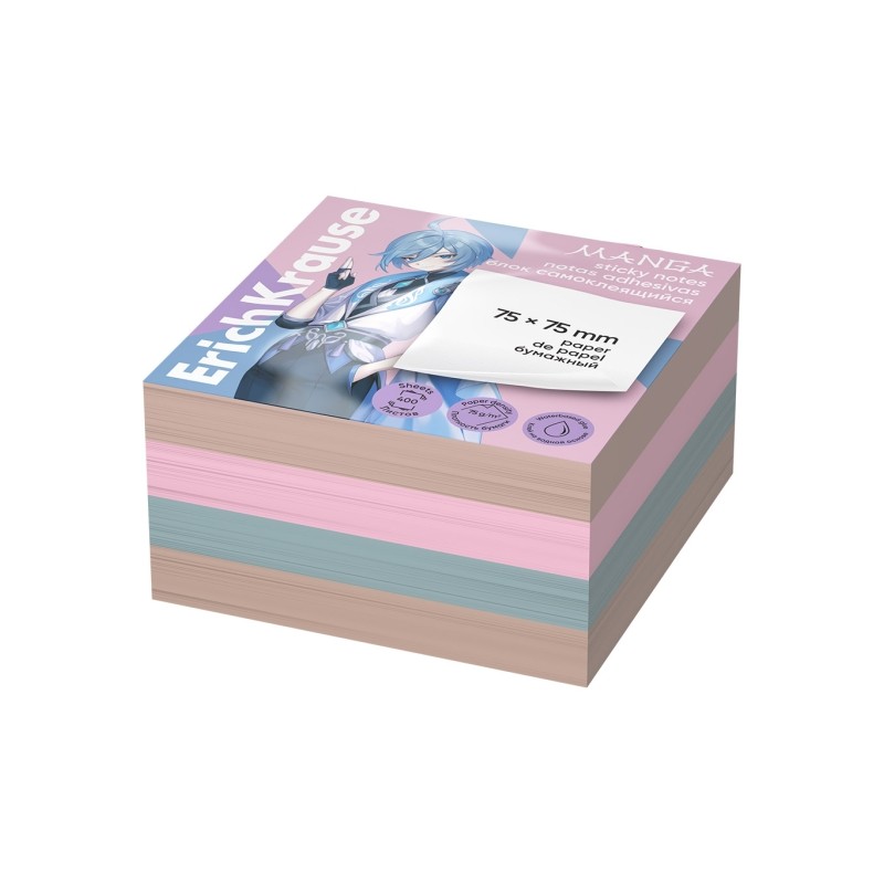 ErichKrause Manga Blocco da 400 post-it riposizionabili - Carta da 75 g/m² - 75 x 75 mm - Colla a base d'acqua - Colori