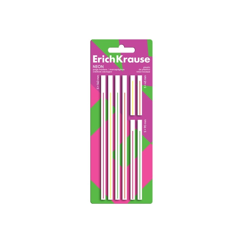 ErichKrause Neon - Confezione da 8 blocchi da 20 segnalibri - Riposizionabili - In plastica - 3 formati diversi - Colori