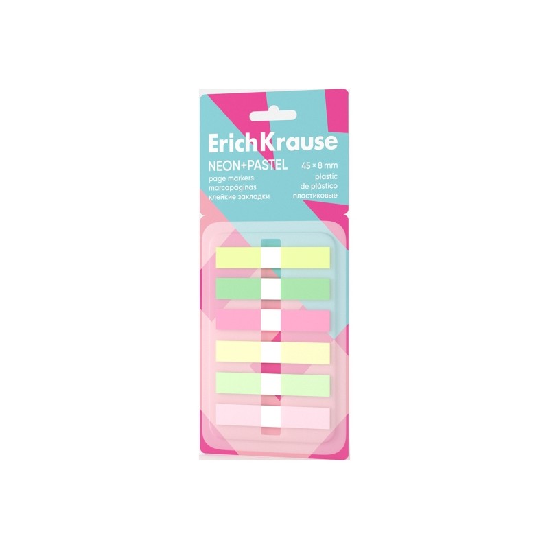 ErichKrause Neon+Pastel Confezione da 6 blocchi da 20 segnalibri - Riposizionabili - Plastica - 8x45 mm - Colori assorti