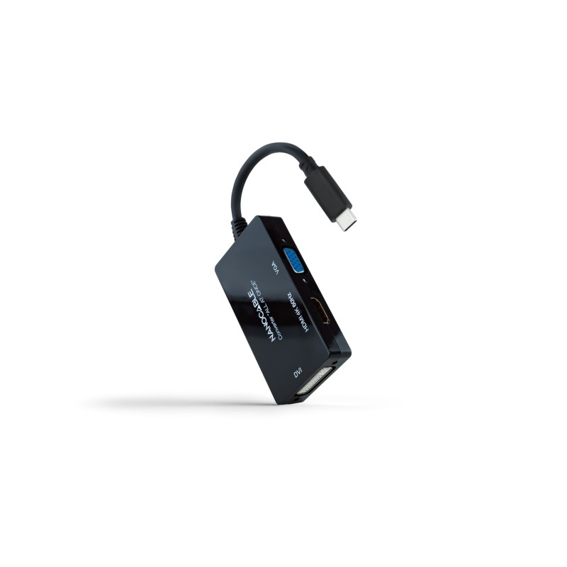 Cavo nano convertitore video - da USB-C a HDMI. DVI e VGA - 3 uscite simultanee - 4K a 60 Hz tramite HDMI - Modalità SS