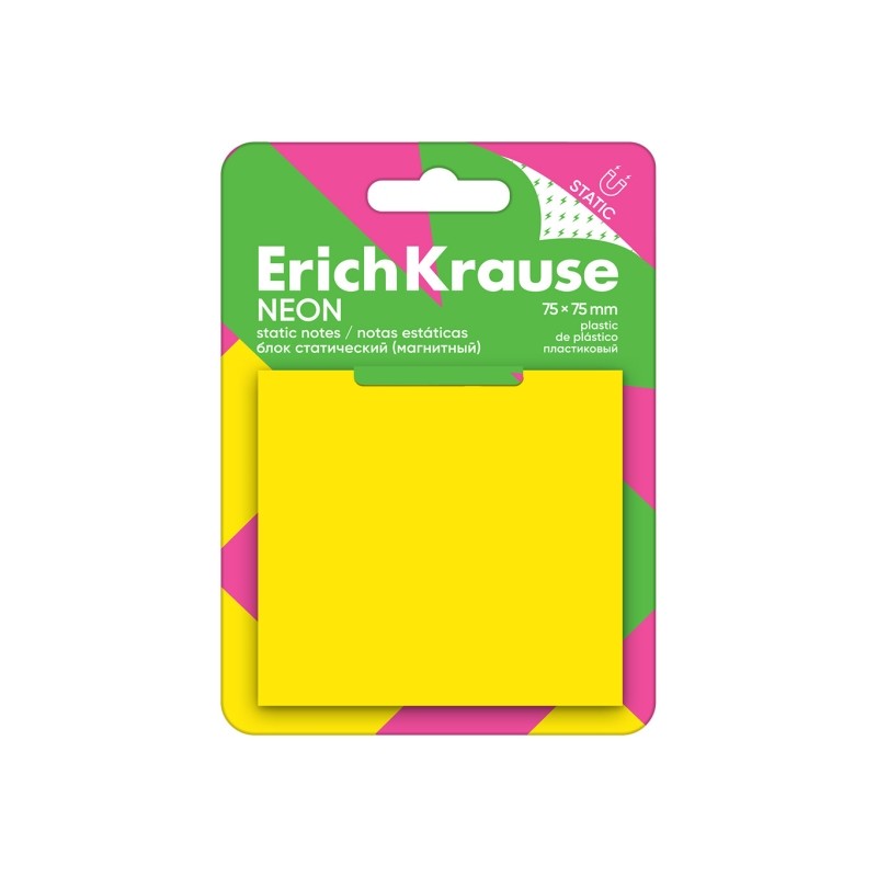ErichKrause Neon Bloc da 50 foglietti adesivi riposizionabili - Plastica - 75x75 mm - Colla a base d'acqua - Colore gial