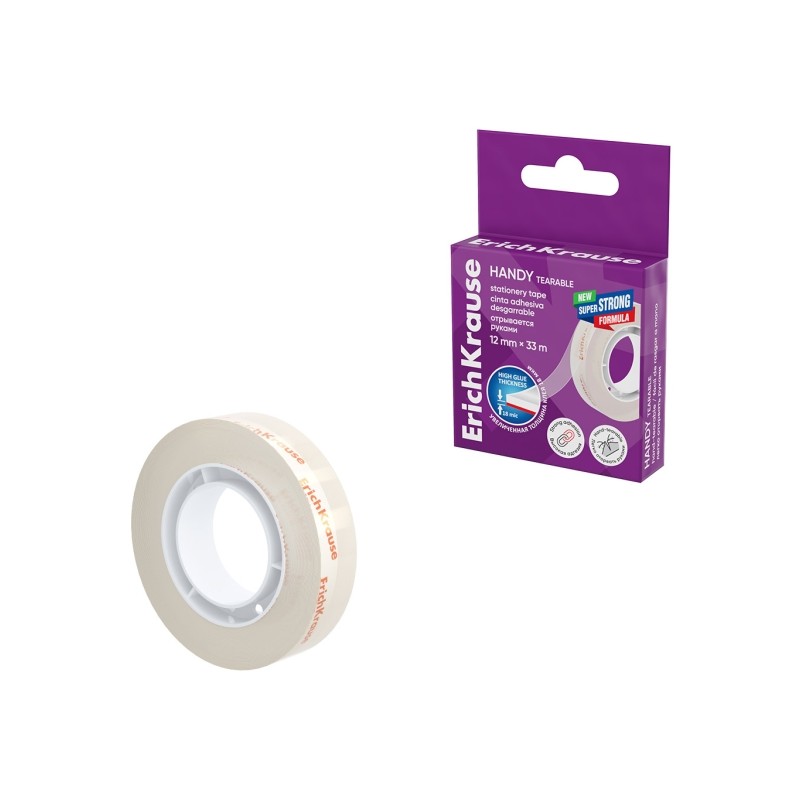 Nastro adesivo ErichKrause Handy. strappabile - Alta adesività - Larghezza 12 mm - 33 metri - Resistente allo strappo l