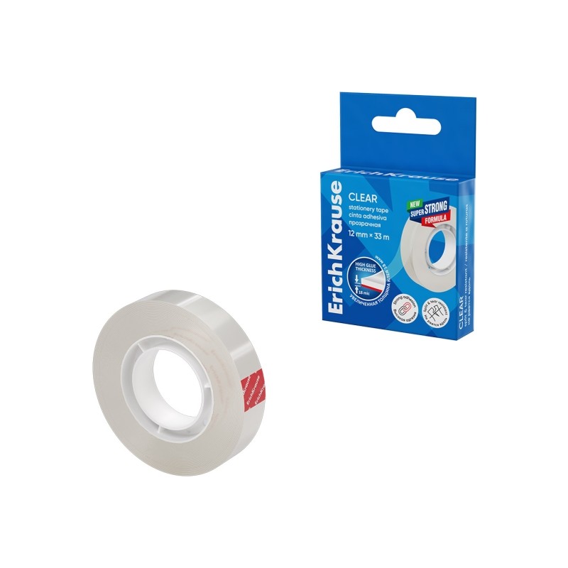 Nastro adesivo ErichKrause Clear - Alta adesività - Larghezza 12 mm - 33 metri - Resistente alla luce - Colore traspare