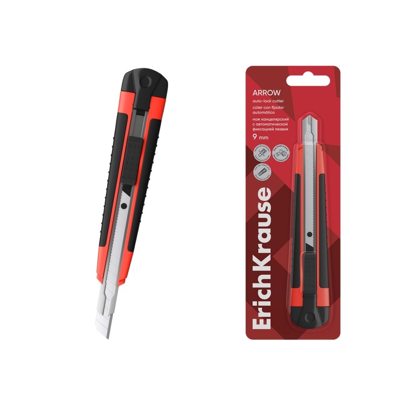 ErichKrause Arrow Cuter con fermo automatico - Metallo - Lama larga 9 mm - Colore rosso