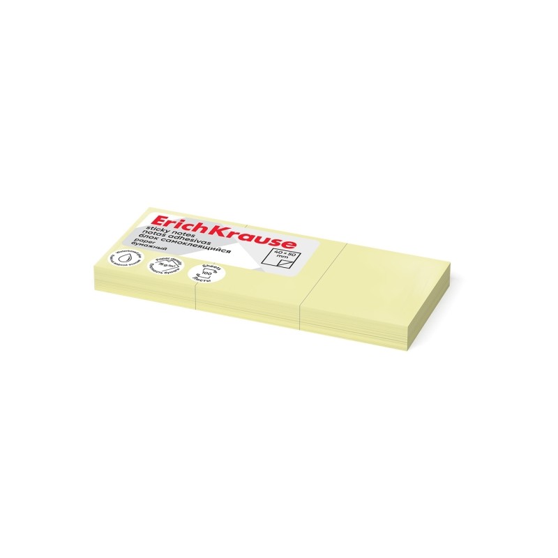 ErichKrause Confezione da 3 blocchi da 100 post-it riposizionabili - Carta da 75 g/m² - 40 x 50 mm - Colla a base d'acq