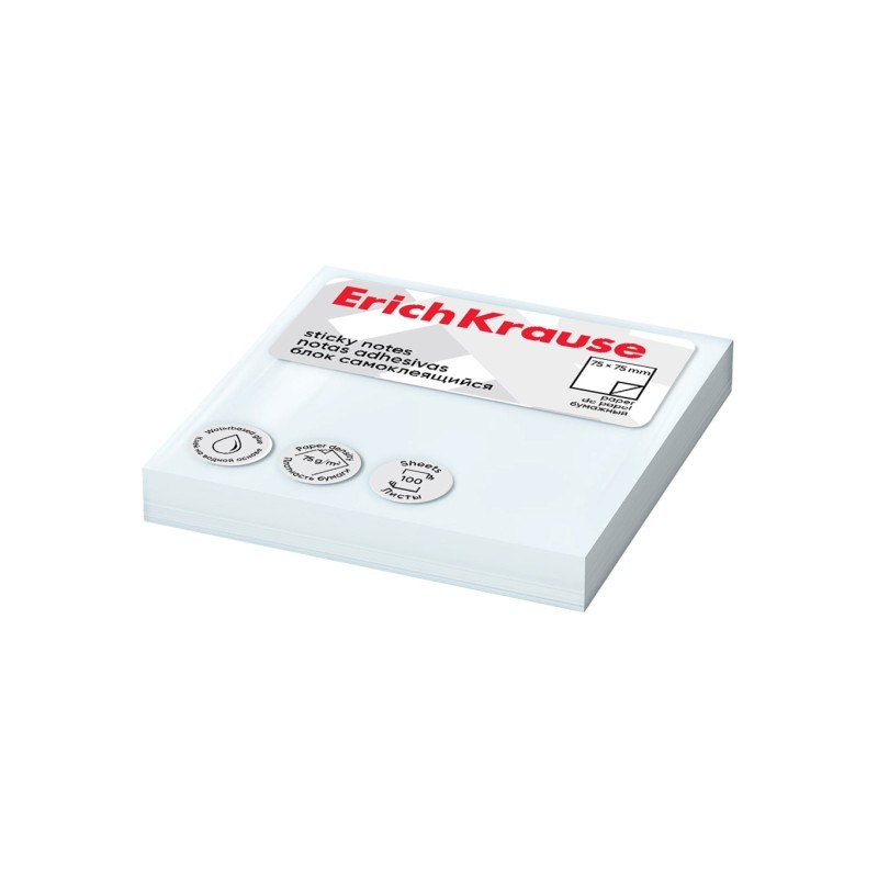 ErichKrause Blocco da 100 post-it riposizionabili - Carta da 75 g/m² - 75 x 75 mm - Colla a base d'acqua - Colore bianc
