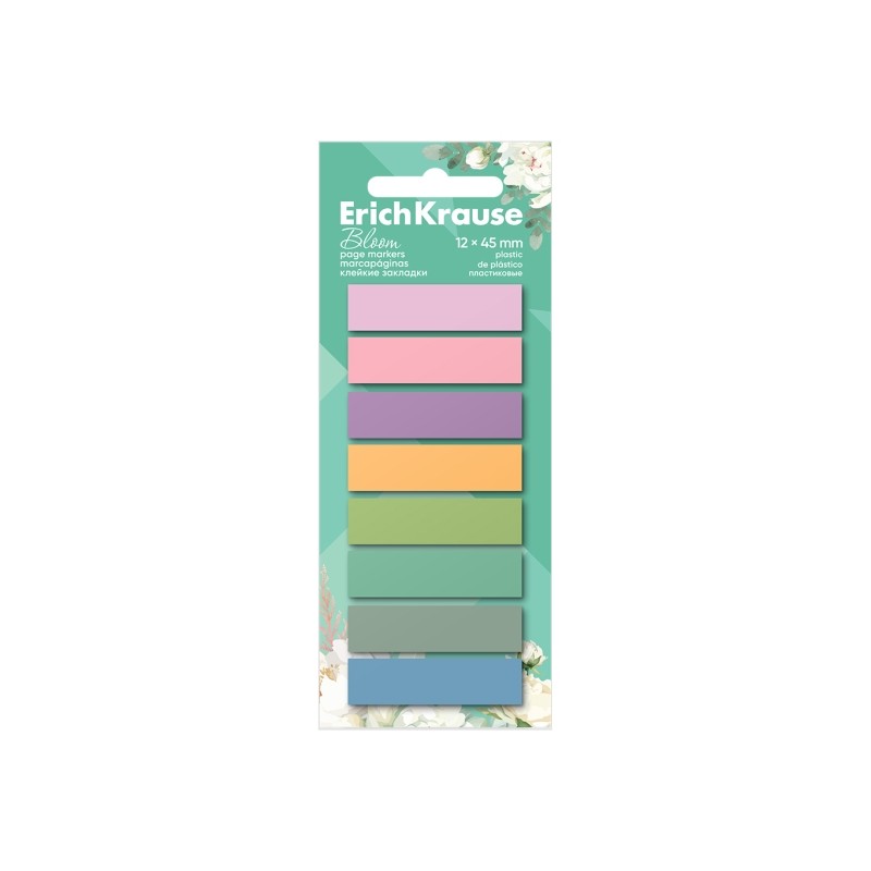 ErichKrause Pastel Bloom Confezione da 8 blocchi da 20 segnalibri - riposizionabili - in plastica - 12x45 mm - colori as