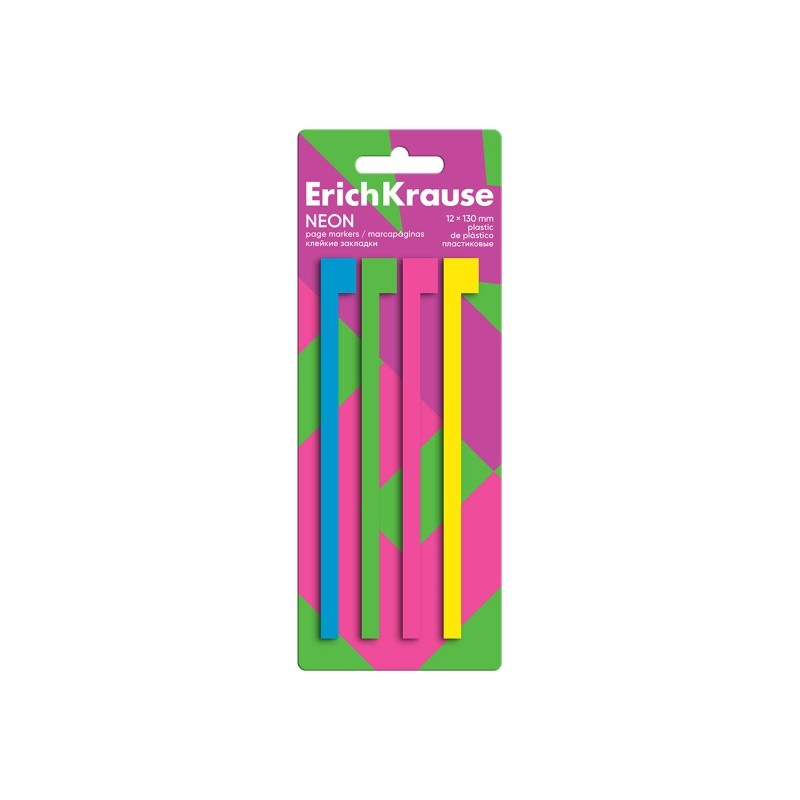 ErichKrause Neon - Confezione da 4 blocchi da 20 segnalibri - Riposizionabili - Plastica - 12 x 130 mm - Colori assortit