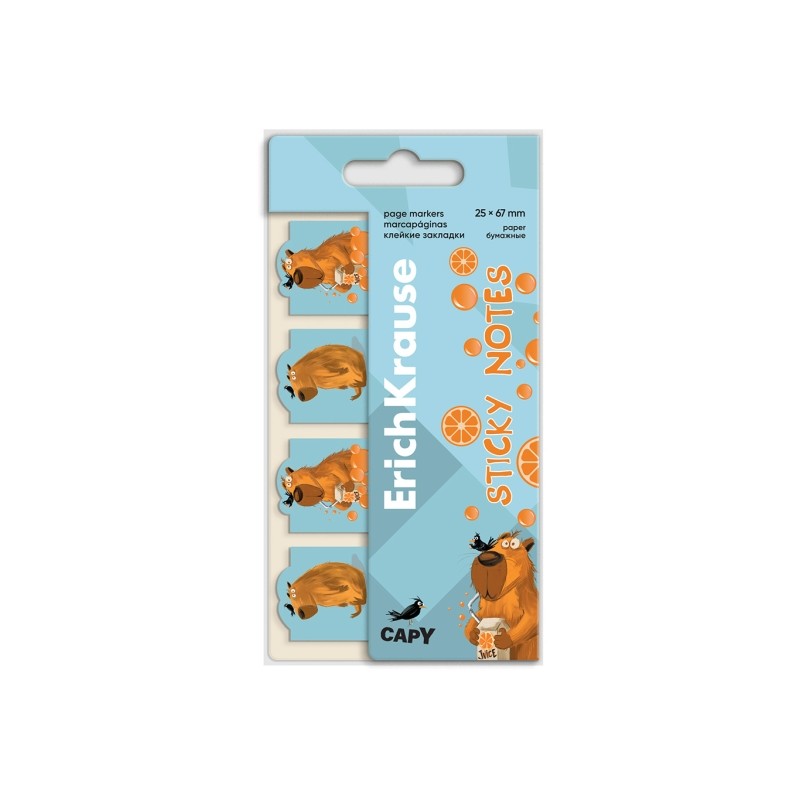 ErichKrause Happy Capy Confezione da 4 blocchi da 20 segnalibri - Riposizionabili - Carta - 25 x 67 mm - Colori assortit