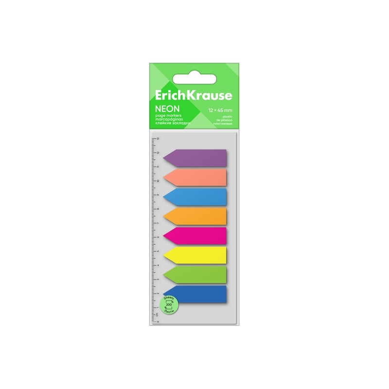 ErichKrause Neon Arrows Confezione da 8 blocchi da 25 segnalibri - Riposizionabili - Plastica - 12x45 mm - Colori assort