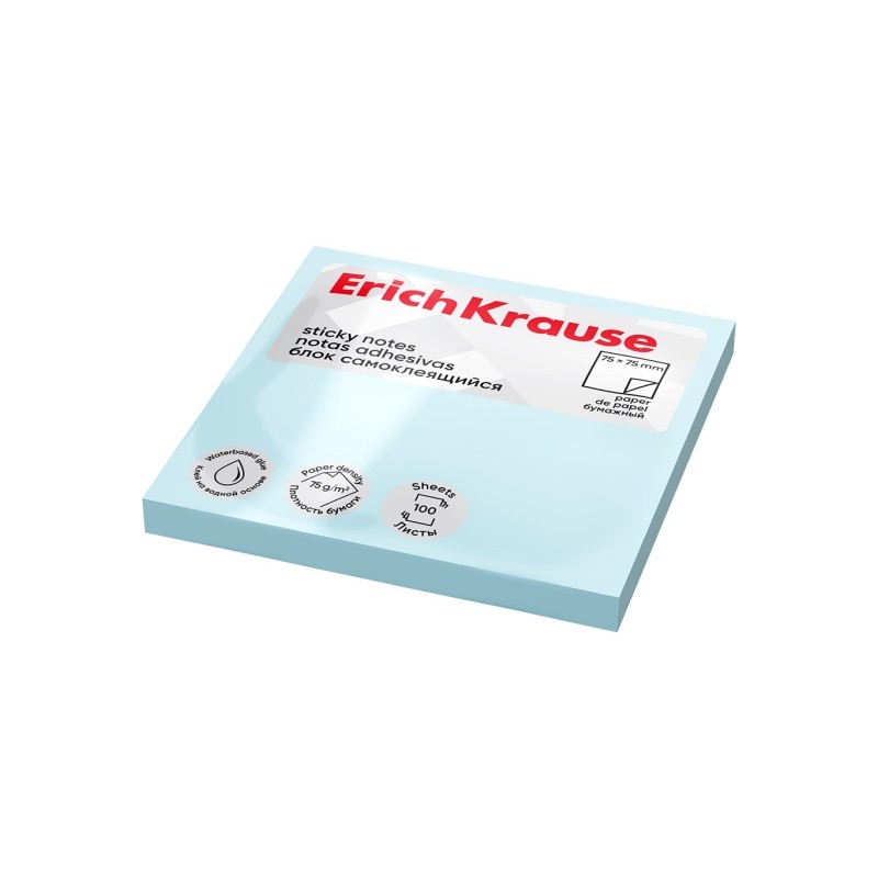 ErichKrause Blocco da 100 post-it riposizionabili - Carta da 75 g/m² - 75 x 75 mm - Colla a base d'acqua - Colore blu