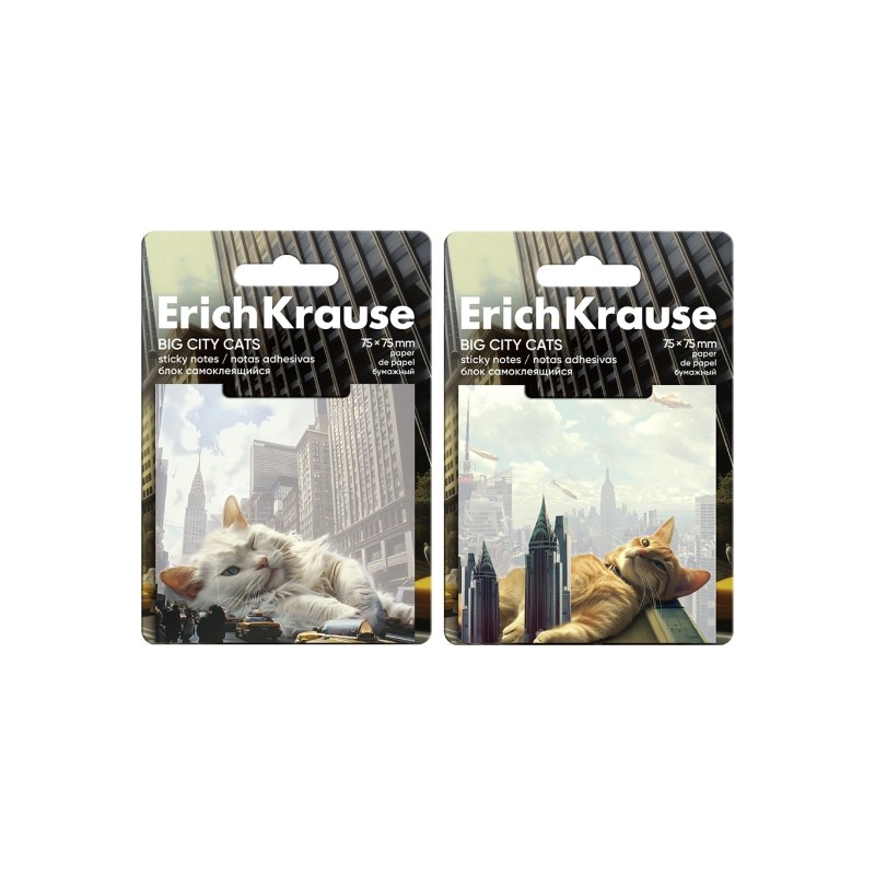 ErichKrause Big City Cats Blocco da 50 post-it riposizionabili - Carta da 75 g/m² - 75 x 75 mm - Colla a base d'acqua -