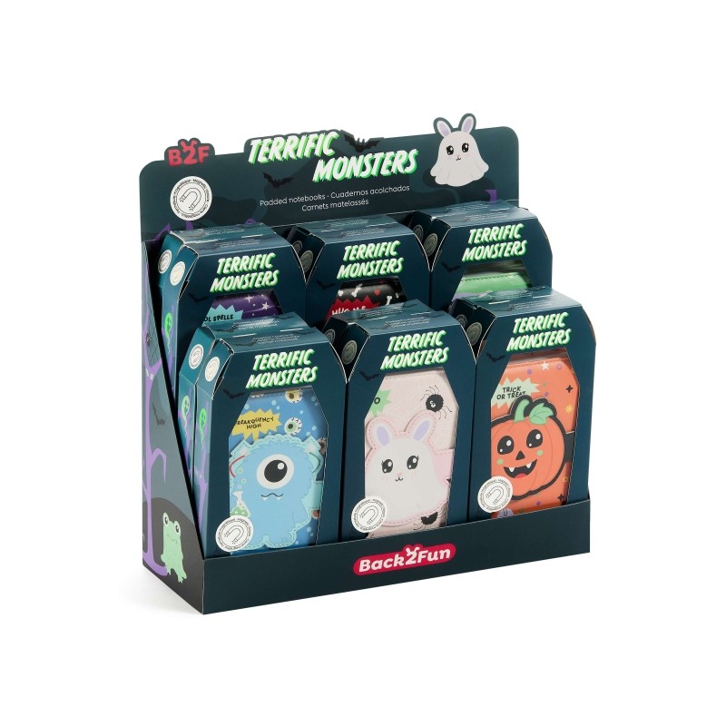 Miquel Rius Back2Fun Halloween Espositore con 12 quaderni A6 con copertina in cartoncino rivestito in PU imbottito - 80 