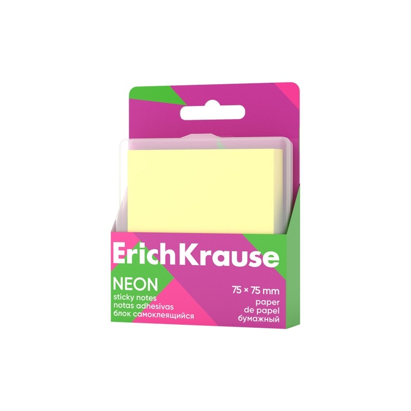 ErichKrause Neon Bloc. confezione da 80 foglietti adesivi riposizionabili - Carta da 75 g/m² - 75 x 75 mm - Scatola di 