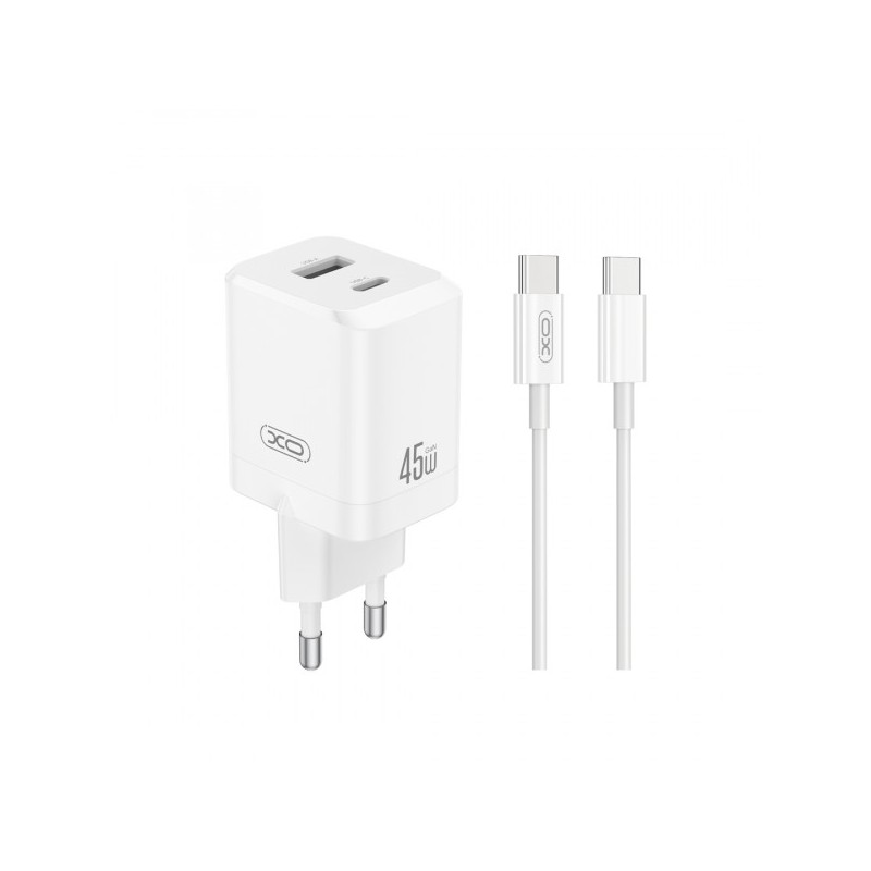 XO CE36 Caricatore da parete - USB-C 45 W - USB-A 18 W - Power Delivery - Quick Charge - Cavo USB-C incluso - Policarbon