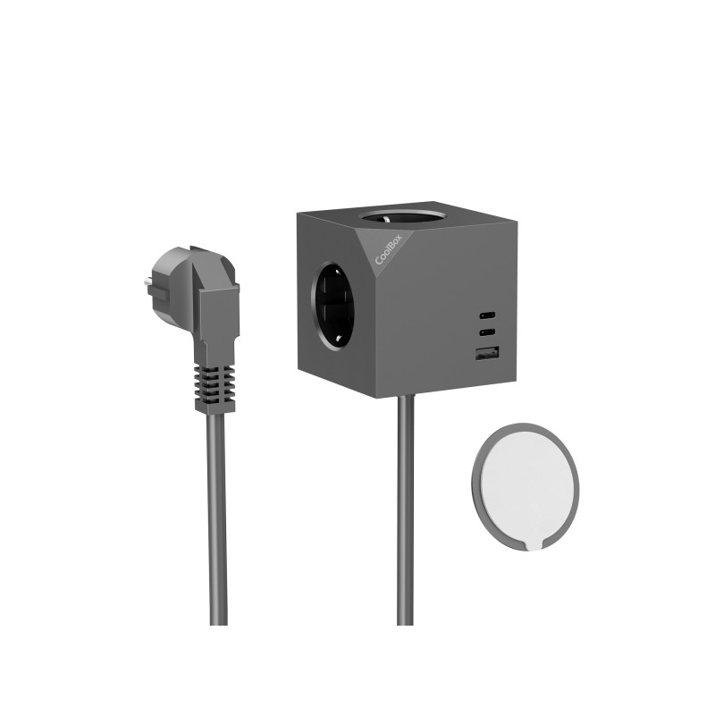 Coolbox Cubik Magnet: cubo da tavolo con 3 prese + 2 porte USB-C (max. 20 W) - 1 porta USB-A (max. 15 W) - Cavo da 1.4 m
