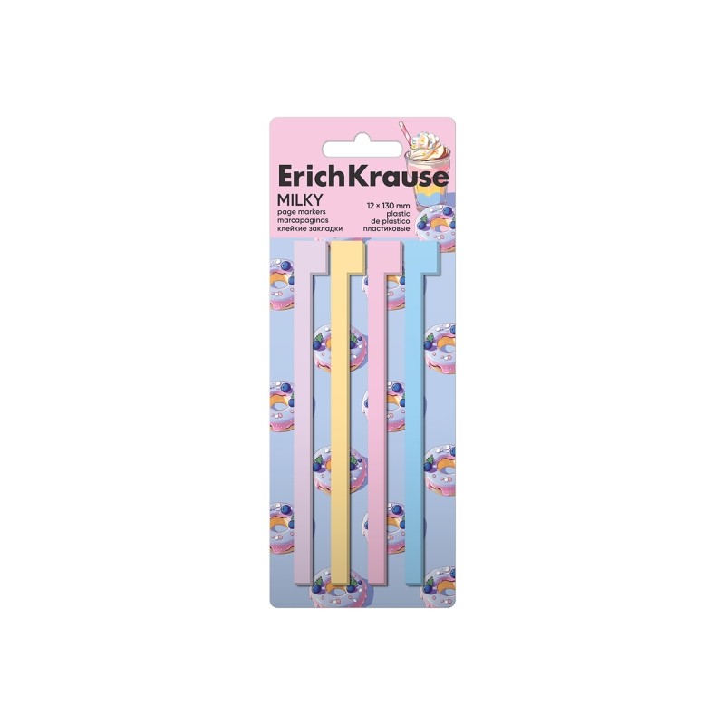 ErichKrause Milky Confezione da 4 blocchi da 20 segnalibri - riposizionabili - in plastica - 12 x 130 mm - colori assort
