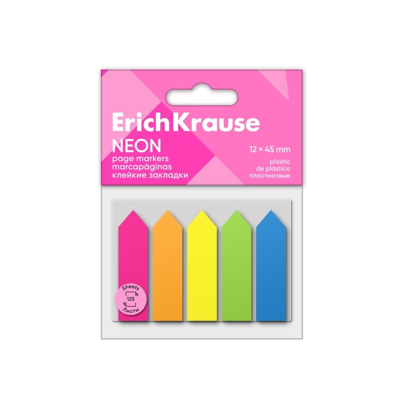 ErichKrause Neon Arrows - Confezione da 5 blocchi da 25 segnalibri - Riposizionabili - Plastica - 12x45 mm - Colori asso