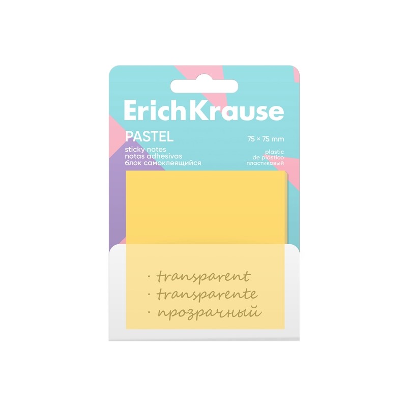 ErichKrause Pastel Blocco da 50 post-it riposizionabili - Plastica - 75x75 mm - Colla a base d'acqua - Colori assortiti