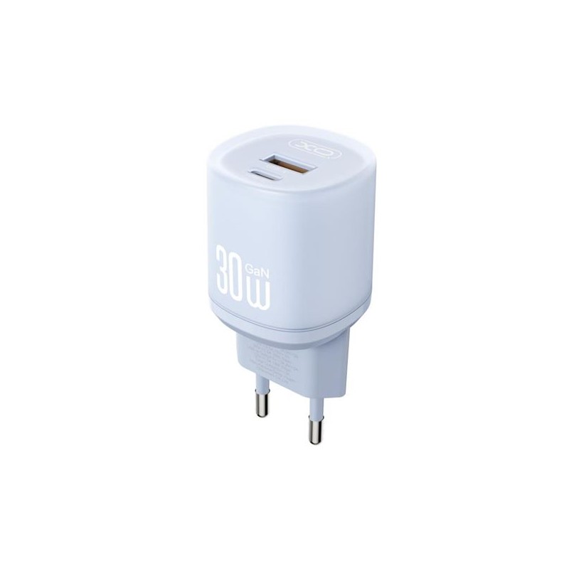 XO L151 Caricabatterie da muro - Potenza 30 W - Tecnologia GaN - USB-A e USB-C - Ricarica rapida - Doppia porta - Compat