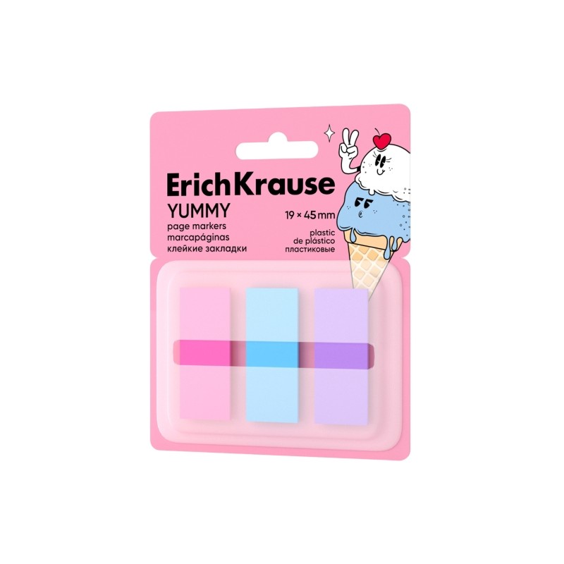 ErichKrause Yummy Confezione da 3 blocchi da 20 segnalibri con dispenser - Riposizionabili - Plastica - 19x45 mm - Color