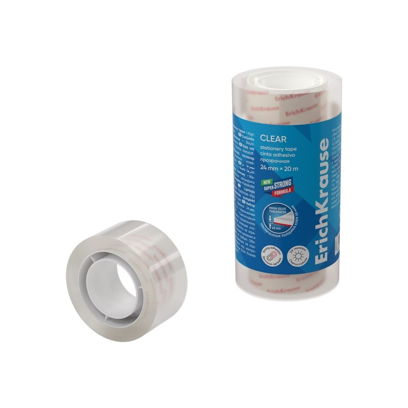 ErichKrause Clear - Confezione da 4 nastri adesivi - Alta adesività - Larghezza 24 mm - 20 metri - Resistente alla luce