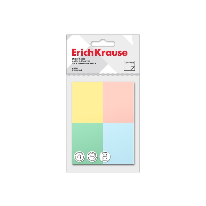 ErichKrause Confezione da 4 blocchi da 100 post-it riposizionabili - Carta da 75 g/m² - 40 x 50 mm - Colla a base d'acq